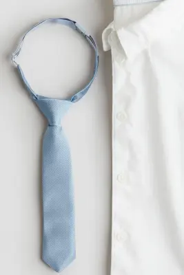 Ensemble 2 pièces avec chemise et cravate - Blanc/bleu clair
