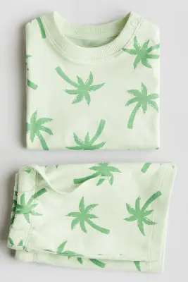 Ensemble 2 pièces en coton - Vert clair/palmiers