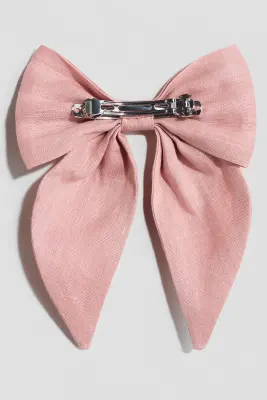 Barrette avec nœud en lin - Rose clair