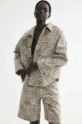 Surchemise en denim de coton - Beige clair/imprimé léopard