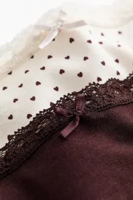Lot de 5 strings Tanga en coton - Vieux rose/cœurs
