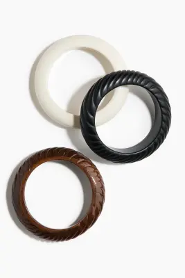 Lot de 3 bracelets jonc - Marron foncé/noir/crème
