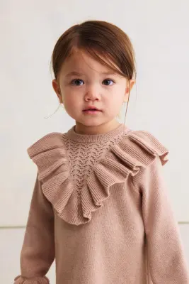Robe volantée en maille de coton - Rose ancien
