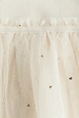 Robe avec jupe en tulle - Beige clair/cœurs