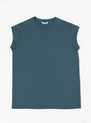 Sleeveless T-Shirt in Petrol Blue Eucalyptus & Cotton