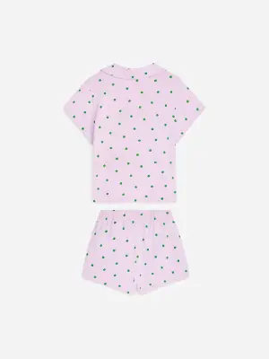Ensemble pyjama en coton - Mauve/Vert à pois