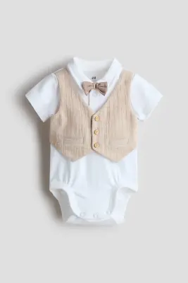 Ensemble habillé 2 pièces en coton - Beige clair/blanc