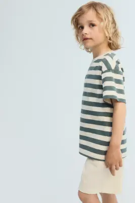 Ensemble 2 pièces en jersey - Crème/rayures vertes