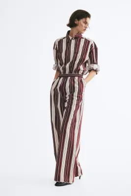 Pantalon à bords festonnés en coton - Bordeaux/rayé