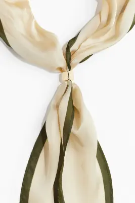 Foulard cravate avec perle fantaisie - Beige clair/vert kaki