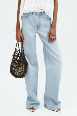 Wide High Waist Jeans - Bleu denim clair