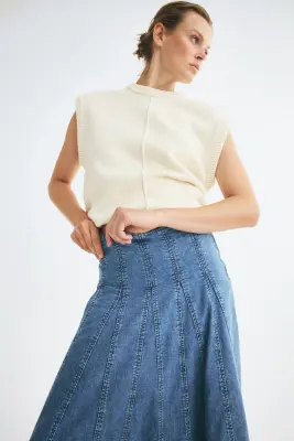 Jupe plissée en denim - Bleu denim