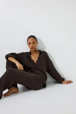 Pyjama en mousseline de coton - Marron foncé