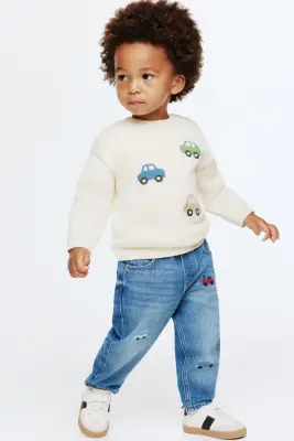 Pull en maille de coton jacquard - Blanc/voitures