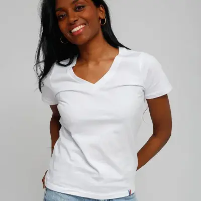 T-shirt Martine col V blanc
