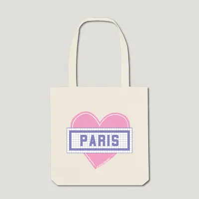 TOTE BAG COTON BIO IMPRIMÉ COEUR PARIS - ÉCRU