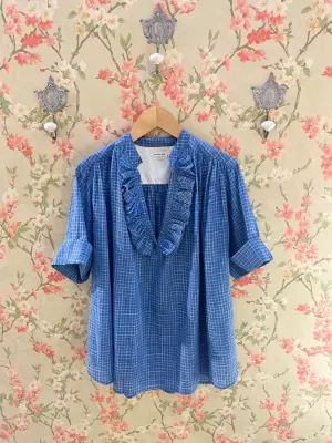Nouveau ! LAURENCE BRAS Blouse Dida Blue Checks -30%