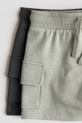 Lot de 2 shorts cargo en molleton - Vert kaki/noir