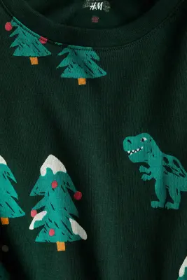T-shirt en coton avec motif - Vert foncé/sapins de Noël