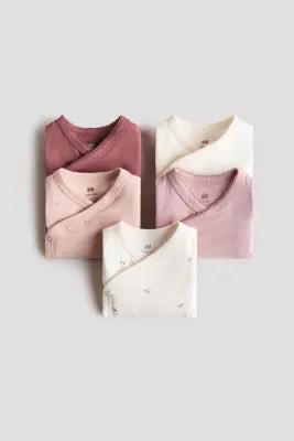 Lot de 5 bodies croisés - Rose ancien/cerises