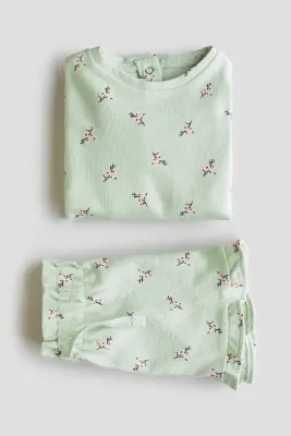 Ensemble 2 pièces en coton à motif - Vert clair/fleurs