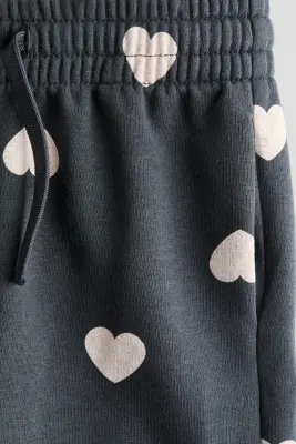 Pantalon jogger à l'intérieur brossé - Gris foncé/cœurs