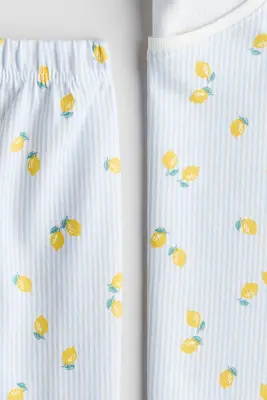 Pyjama imprimé en coton - Bleu clair/citrons