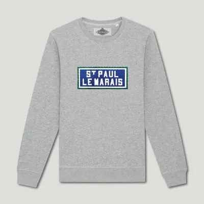SWEAT SHIRT COTON BIO BRODÉ - SAINT PAUL LE MARAIS - GRIS