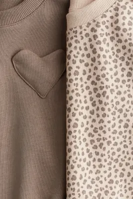 Lot de 2 sweats à manches bouffantes - Taupe foncé/imprimé léopard