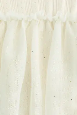 Robe body avec jupe en tulle - Crème