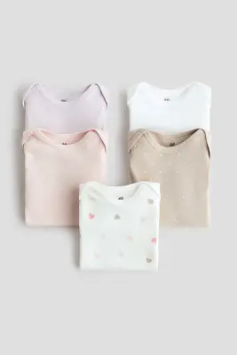 Lot de 5 bodies en coton - Rose/cœurs