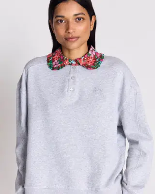 Sweat-shirt Tammy gris et imprimé Liberty rose et bordeaux