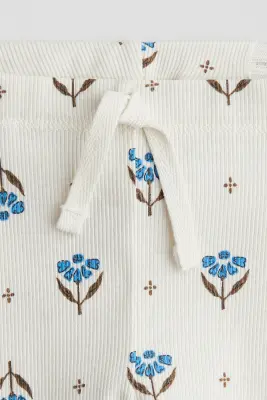 Legging en coton côtelé - Blanc/fleuri