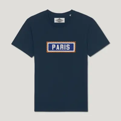 T-SHIRT COTON BIO BRODÉ - PARIS - NAVY