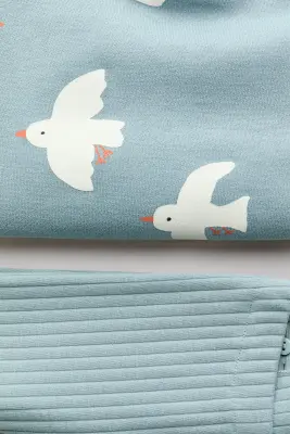 Ensemble 2 pièces en coton - Turquoise/oiseaux