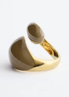 Bague sculpturale à effet torsadé double - Doré/Beige