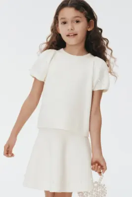 Jupe en maille fine avec perles fantaisie - Blanc
