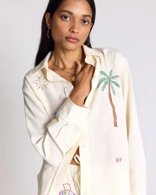 Chemise Anne blanc ivoire et broderies multicolores