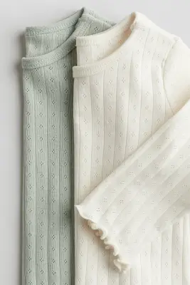 Lot de 2 T-shirts en jersey côtelé - Vert clair/blanc