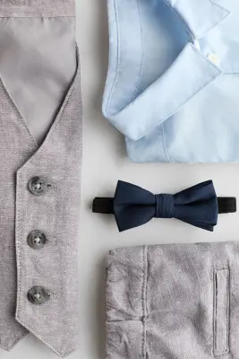 Ensemble habillé 4 pièces en lin mélangé - Gris clair/bleu clair