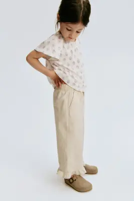 Pantalon à cordon en lin mélangé - Beige naturel