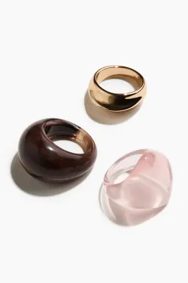 Lot de 3 bagues - Doré/marron/rose clair