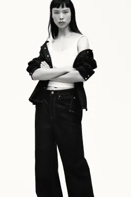 Wide High Waist Jeans - Bleu denim foncé