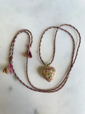 Nouveau ! ROOM SERVICE JEWELRY Collier Heart Locket Cordon Rainbow