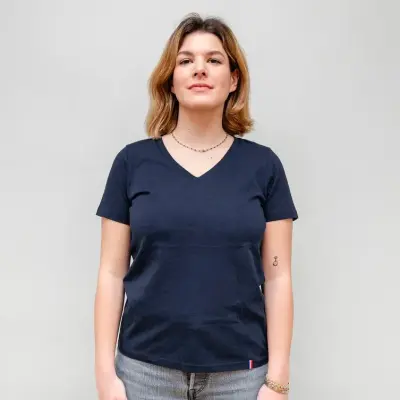 T-shirt Martine col V bleu marine