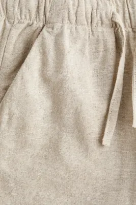 Pantalon en lin mélangé avec cordon de serrage - Beige clair