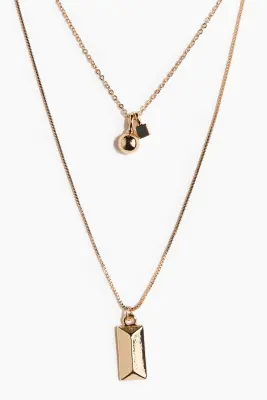 Collier à deux rangs avec pendentifs - Doré