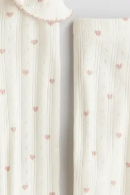 Ensemble 2 pièces en jersey de coton - Crème/cœurs