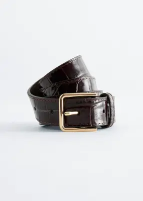 Ceinture en cuir - Brun foncé/Façon croco
