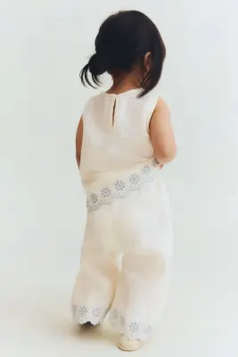 Ensemble 2 pièces en coton avec détails brodés - Crème